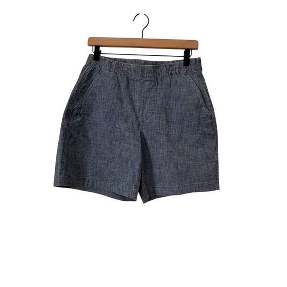 Lands End Pull On Elastic Waist Mid Rise Blue Chambray Shorts Size 6 - Picture 1 of 5